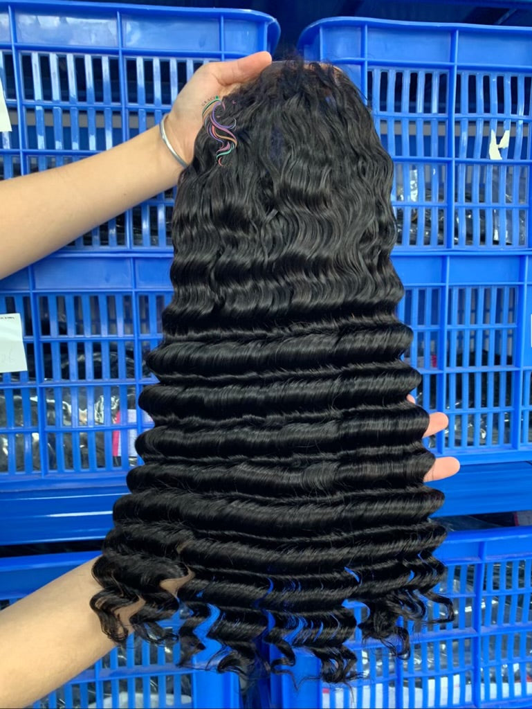 Black Deep Wave Closure Lace Wig