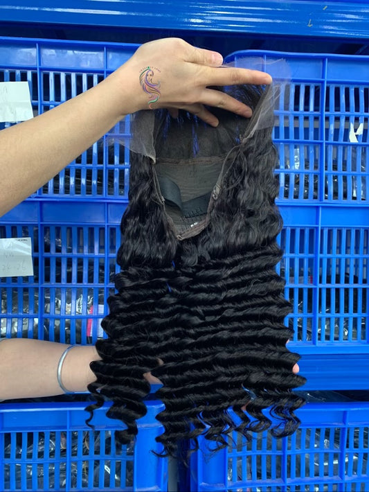 Black Deep Wave Closure Lace Wig